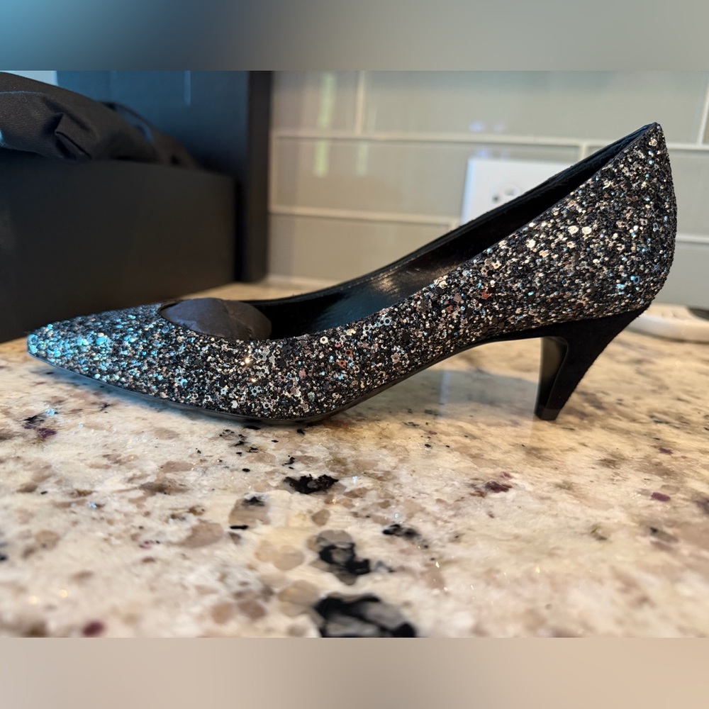 Yves Saint Laurent Black Glitter Heels